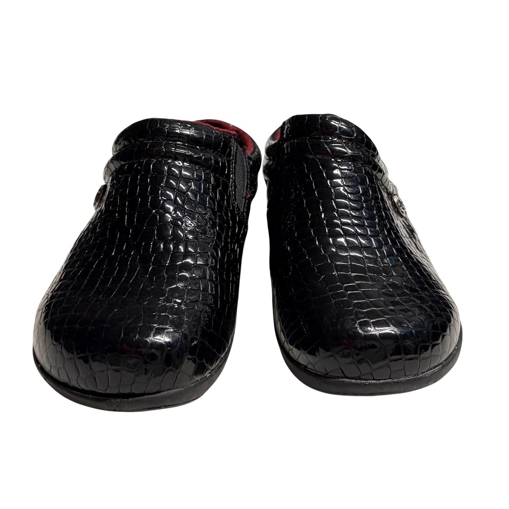 Therafit Women Black Croc Patent Leather Clogs Slip Resistant HC70901A 9.5-10